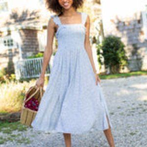 Smocked Megan Dress | NATURAL LIFE | Sky Blue Floral - Large